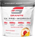 Granite GX Pre Workout Supplement, Sour Power Flavor, Understøtter fokus, energi, & ydeevne med Teacrine, L-Citrulline, Betaine, & A- GPC (20 Servere)