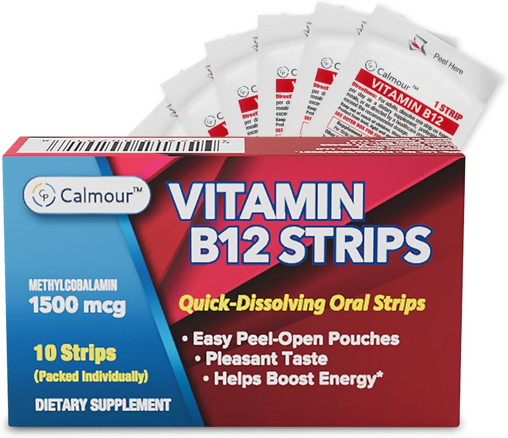 Vitamin B12 Strips 10 Pack | Easy Oral Dissolvable Mint Flavored Strips | 1500 mcg Strips | VIT B12 Dissolve Under Tongue | Methylcobalamin B-12 Vitamin Formula | Vegan Friendly & Gluten Free