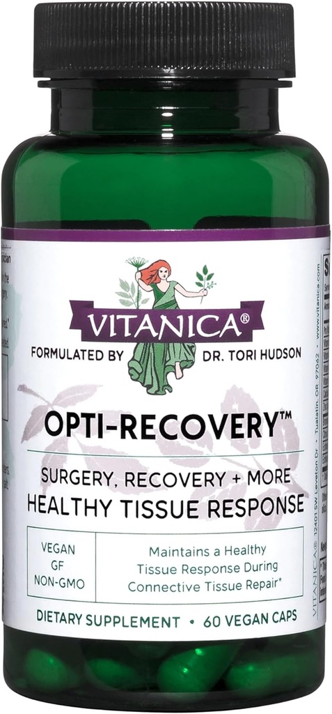Vitanica Opti- Recovery, Pre & Post Kirurgi Support, Sårpleje, BBL, Tummy Tuck, C Section & Postpartum Vitamin Essentials Healing Support, Scar, Skulder, Hysterektomi, Bryst & Lipo, Vegan, 60 Caps