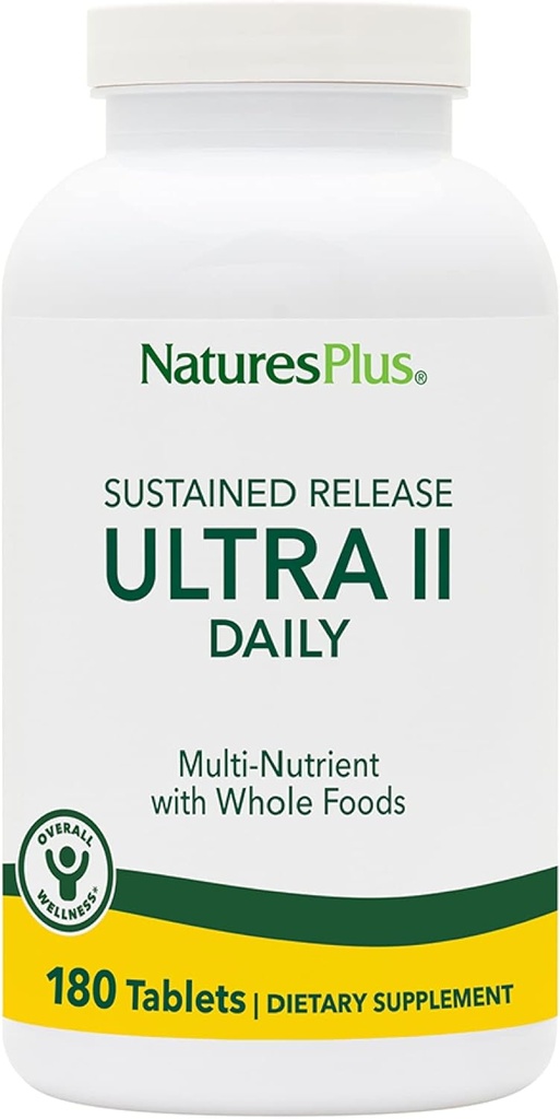 NaturesPlus Ultra II Daily - 180 tabletter - Multivitamin med hele fødevarer til samlet velvære - Understøtter energi & immunforsvar - Vedvarende udgivelse - 180 Servere