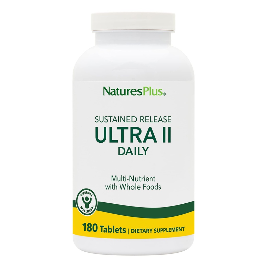 NaturesPlus Ultra II Daily - 180 tabletter - Multivitamin med hele fødevarer til samlet velvære - Understøtter energi & immunforsvar - Vedvarende udgivelse - 180 Servere