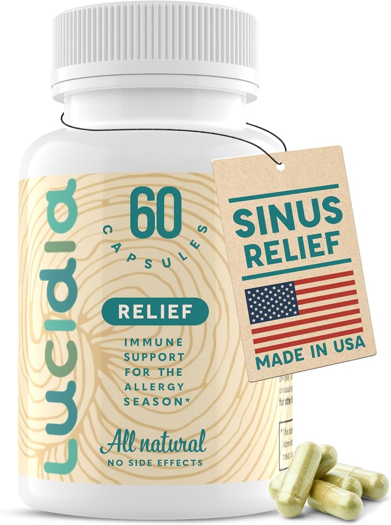 Lucidia Non- Drowsy Allergy og Hay Fever Støtte til Sinus Sundhed med Quercetin NAC og Stinging Nettles Histamin Block Artemis Terapeutik