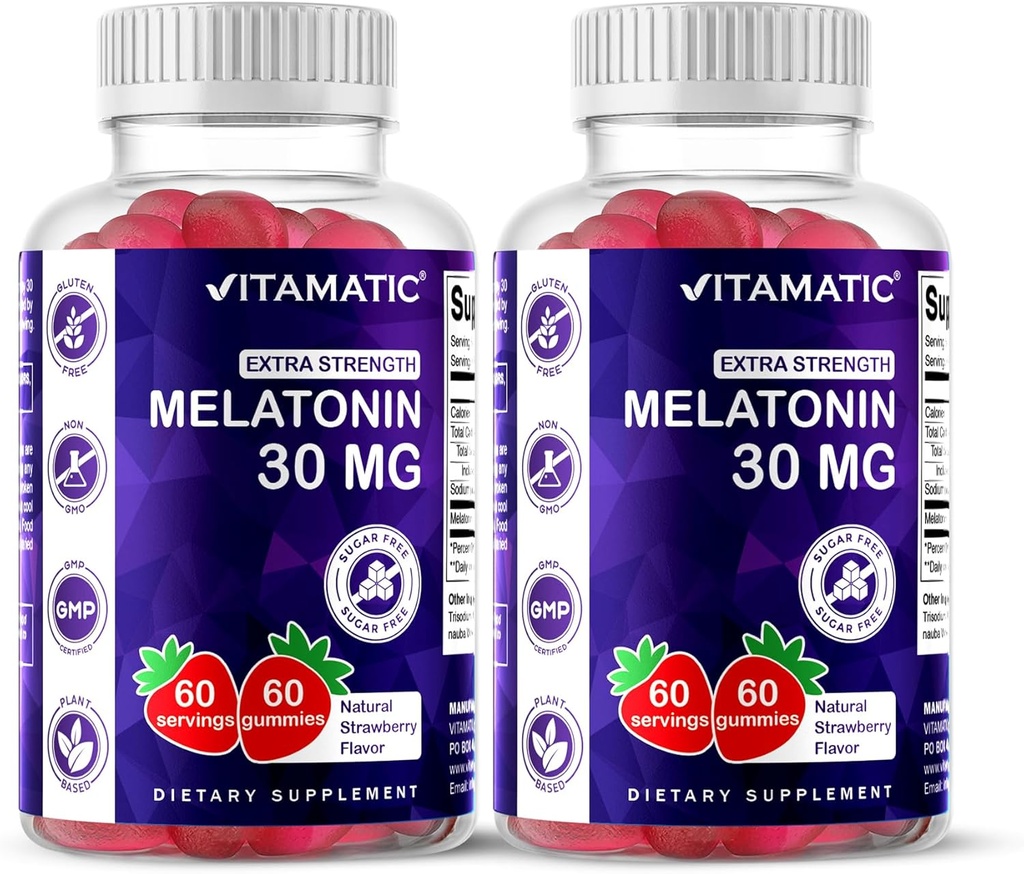 Vitamatisk sukker fri Melatonin 30mg per gumme - 60 Servering - 60 vegetariske gummier - ikke-Habit Forming Supplement (60 greve (pakke med 2))