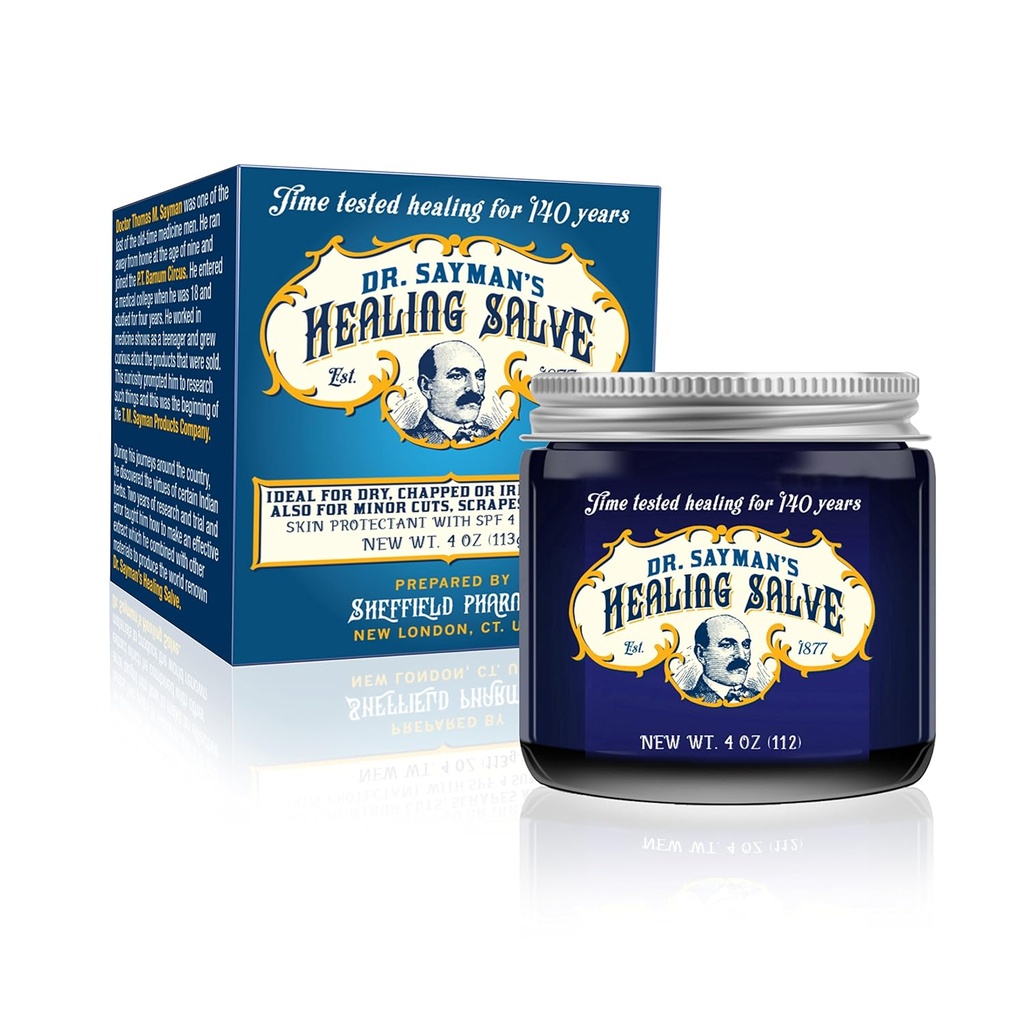 Dr. Sayman 's Healing Salve - Den oprindelige hudpleje salve og beskytter / Great for Itchy, tørre og følsomme hud / Treatings Cracked Feet, Rough Heels og Chapped Lips (4oz.)