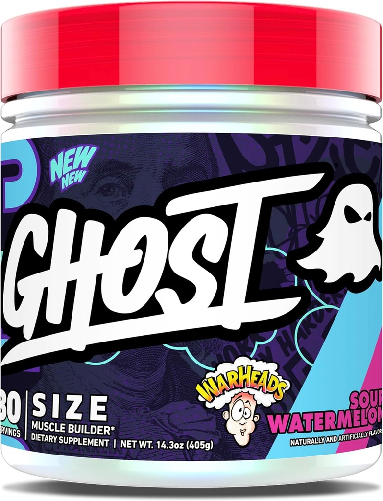GHOST størrelse V3 Muscle Builder Kosttilskud - Warheads Sour Watermelon, 30 Servering - Support Muscle Growth & Strength Building for Mænd & Kvinder - Creatin & Betaine - Gratis sukker & Gluten