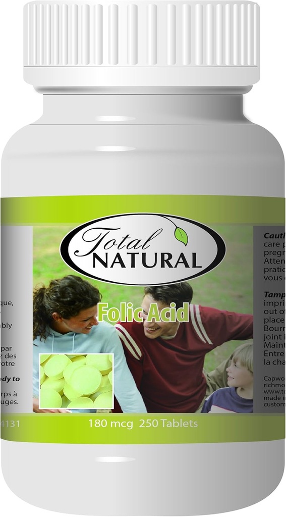 Folinsyre 180mcg 250t [1 Flaske] efter Total Natural, God for gravide kvinder, sund udvikling af røde blodceller