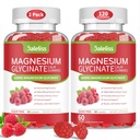 Magnesium Glycinate Gummies 600mg, Sugar Free Chewable Magnesium Glycinate med D-vitamin, B6 og CoQ10 Support Sleep, Afslapning, Stress Relief, og Calm Mood for voksne 120 Gummies (2 Pack)