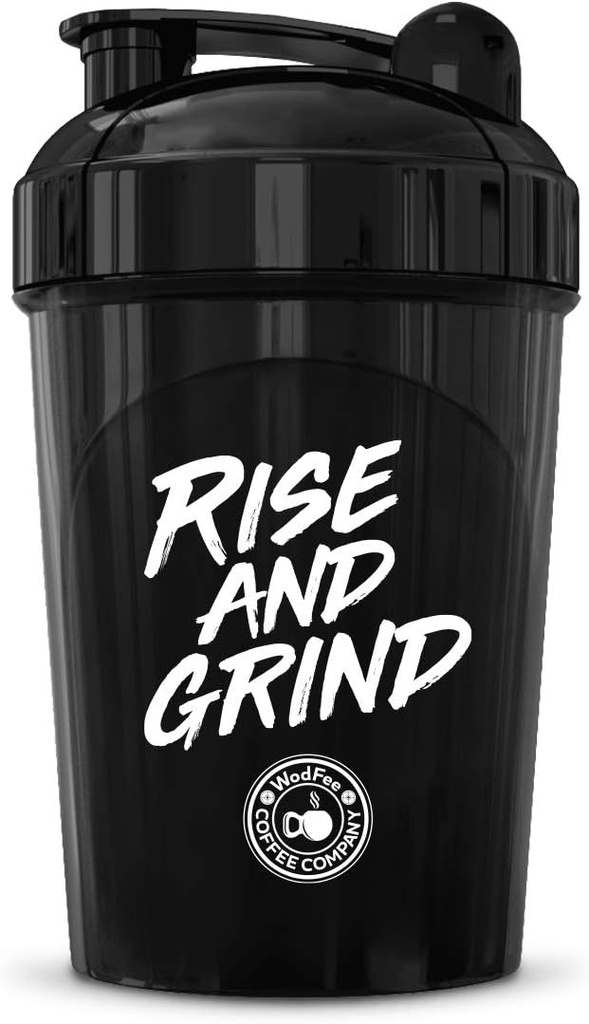 MIXT Energy Rise and Grind Shaker Bottle, 16 oz. Shaker Bottle, BPA Free & Lid Mixing Technology (16 oz, Black)