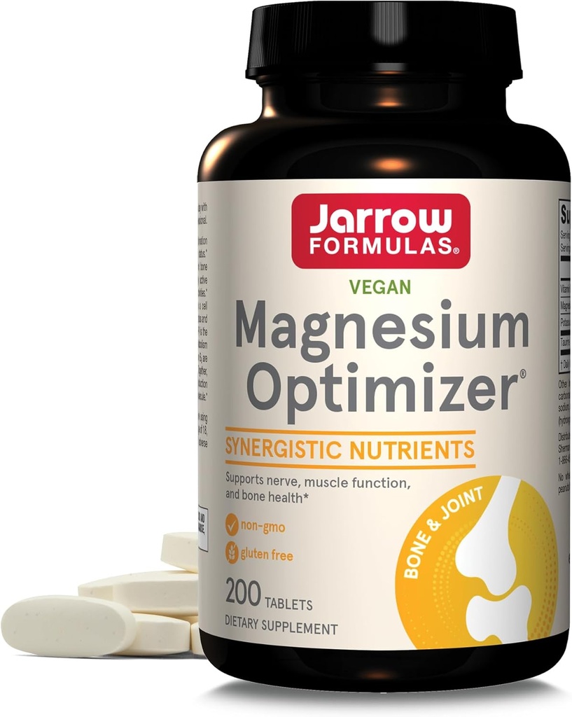 Jarrow Formulas Magnesium Optimizer - 200 tabletter - Understøtter ben sundhed & muskel funktion - Motion & Endurance fordele - Inkluderer Taurine, P5P & Vitamin B6 - 100 Servering