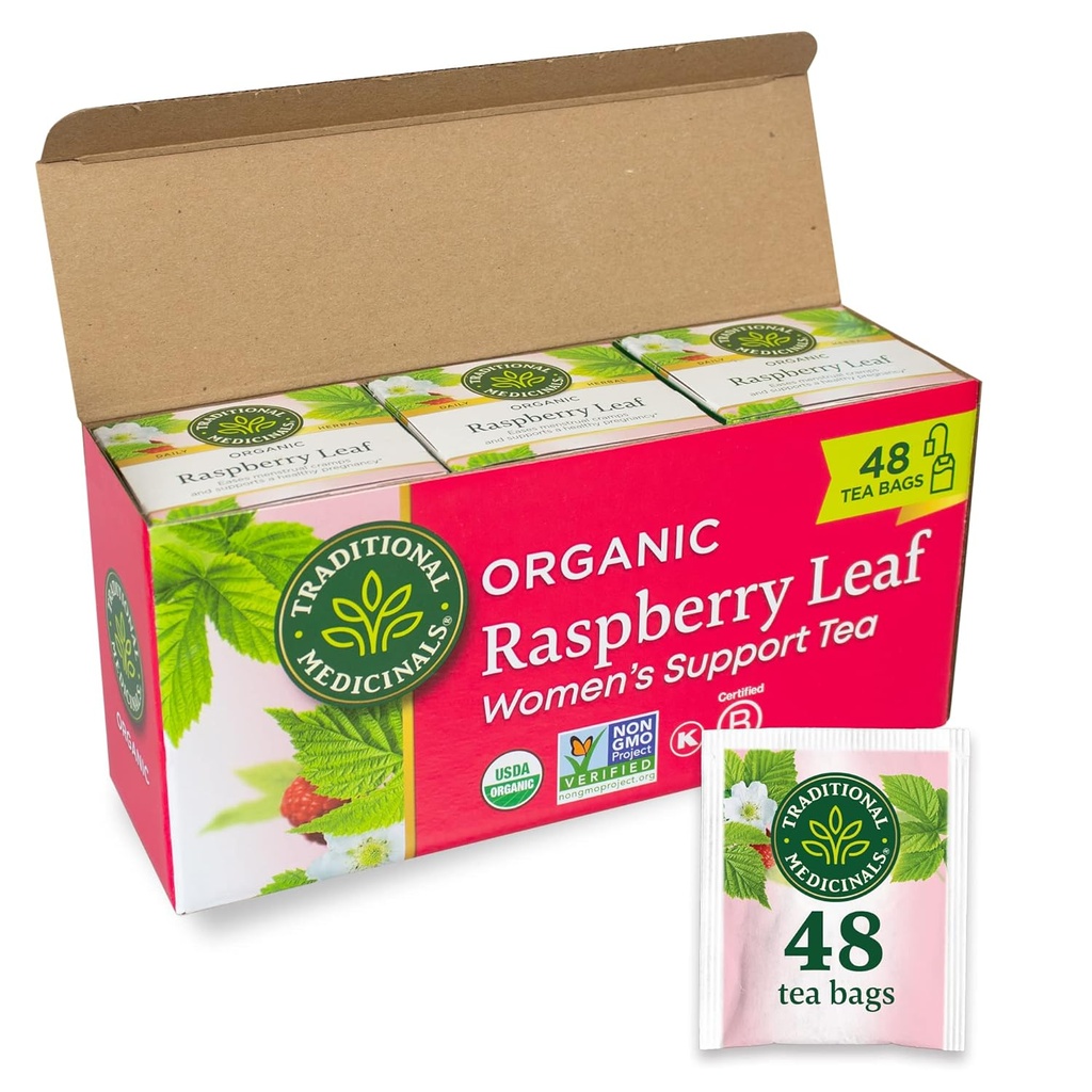 Traditionelle Medicinals Tea, Økologisk Hindbær Leaf, Eases Menstruelle kramper, Understøtter en sund graviditet, 48 Tea Tasker (3 Pack)