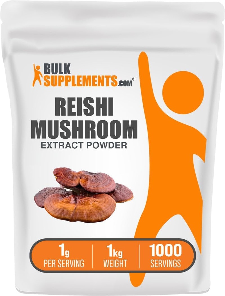 BulkSupplements.com Reishi Mushroom Extract Powder - Reishi Mushroom Powder, Supplement for Total Well- Being - Gluten Free, 1g per Serving, 1kg (2.2 lbs) (Pack of 1)