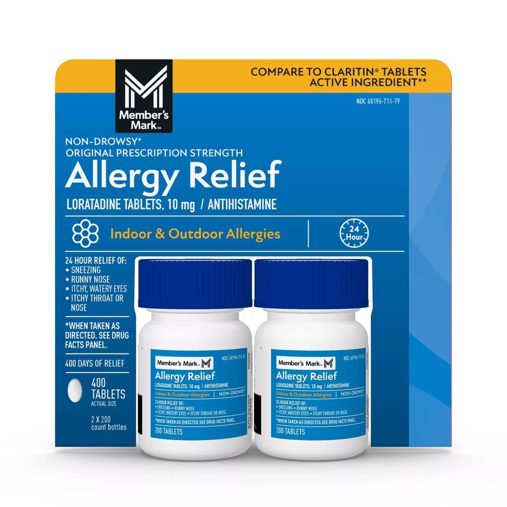 Medlemmernes Mark allergi Loratadine 10mg Antihistamin (Sammenlign med Claritin), Tablet, 400- Tæl
