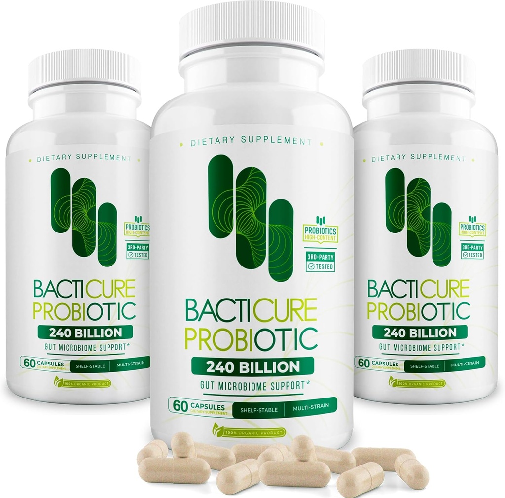 Bacticure Probiotic 180 Kapsler Note 124; Probiotika Supplement w / High CFU Formel for mænd og kvinder