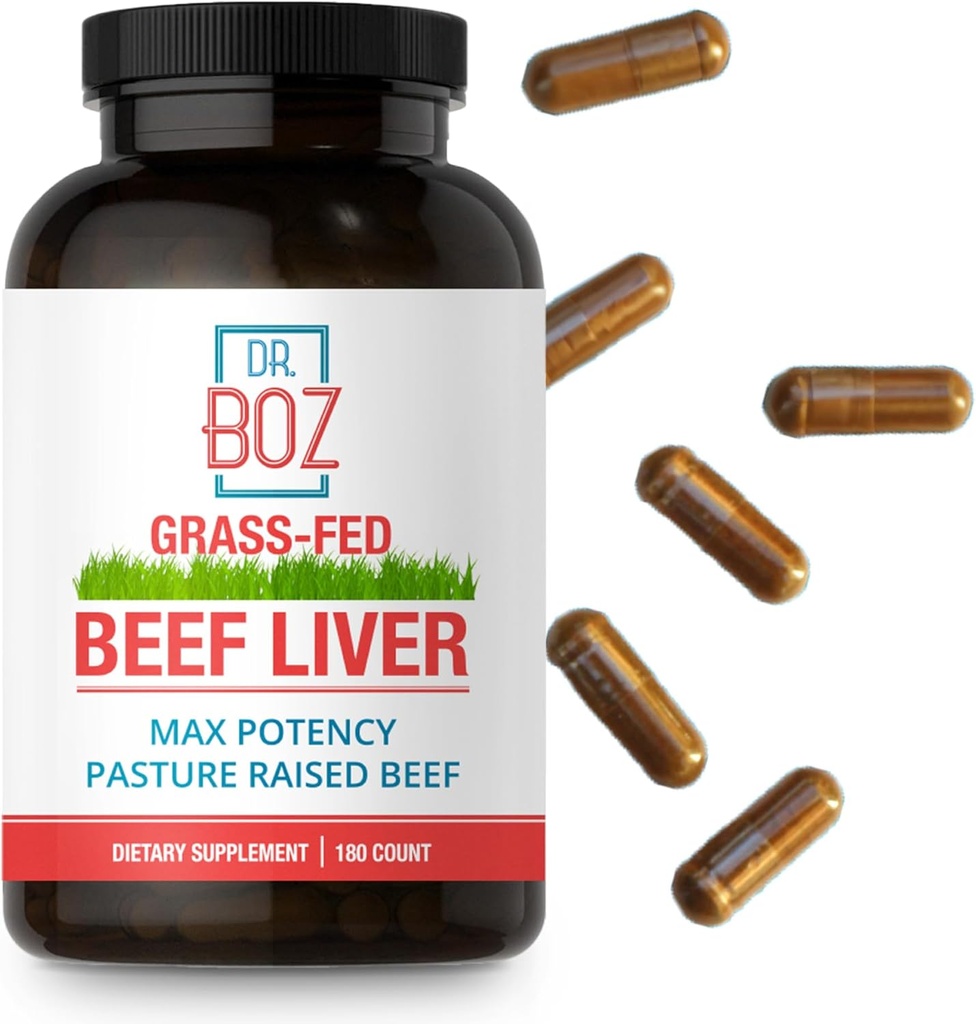 Dr. Boz - Oksekød leverkapsler, 30 Servering - 4500mg Cow Lever - Energi, Immunitet, & Sundhed - Vitamin A, B12, Zink, og jern supplement - Græs Fed & Pasture Raised Cows - Made in the USA - Self Care