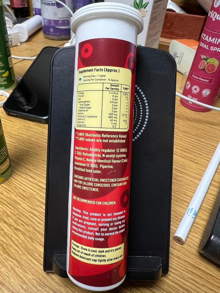 NAC Supplement - N- Acetyl- Cystein 600 mg for Lung Detox & Gym Support - 15 effervescent tabletter i Cola Flavour