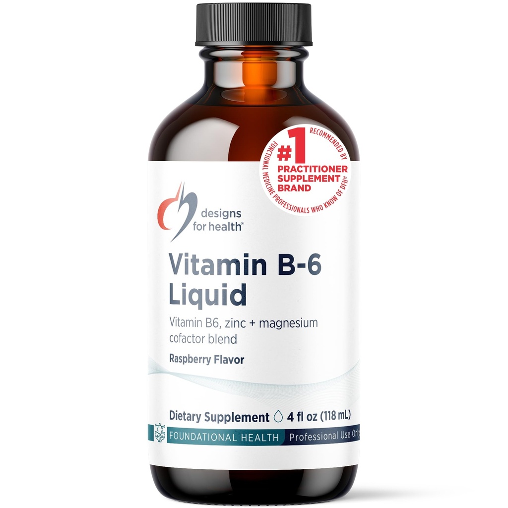 Design til sundhed Vitamin B6 Væske - 50mg B6 med Magnesium Chelat + Zink supplement - Absorber Nemt + Great Tasting Raspberry Flavor (24 Servere / 4 Fl Oz)