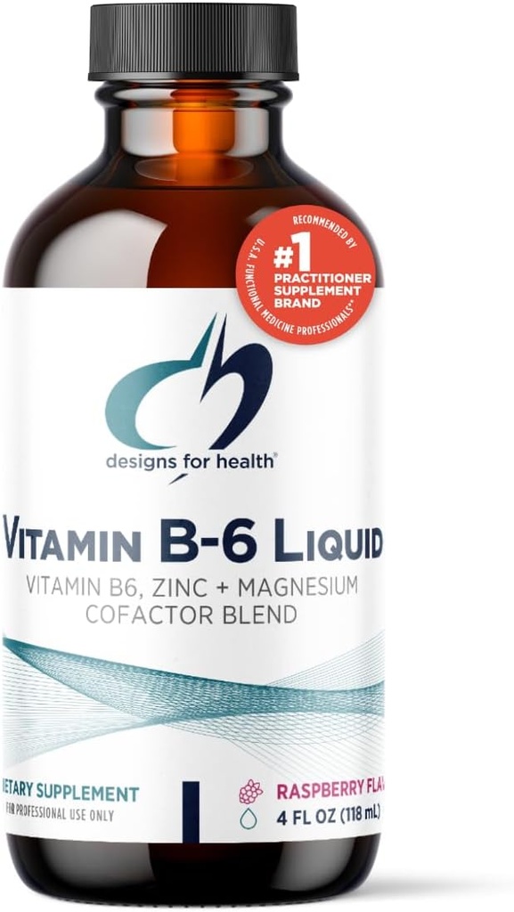 Design til sundhed Vitamin B6 Væske - 50mg B6 med Magnesium Chelat + Zink supplement - Absorber Nemt + Great Tasting Raspberry Flavor (24 Servere / 4 Fl Oz)