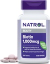 Natrol Beauty Biotin 1000mcg, Kosttilskud til sundt hår, hud, negle og energi Metabolisme, 100 tabletter, 100 dages forsyning (pakke med 12)