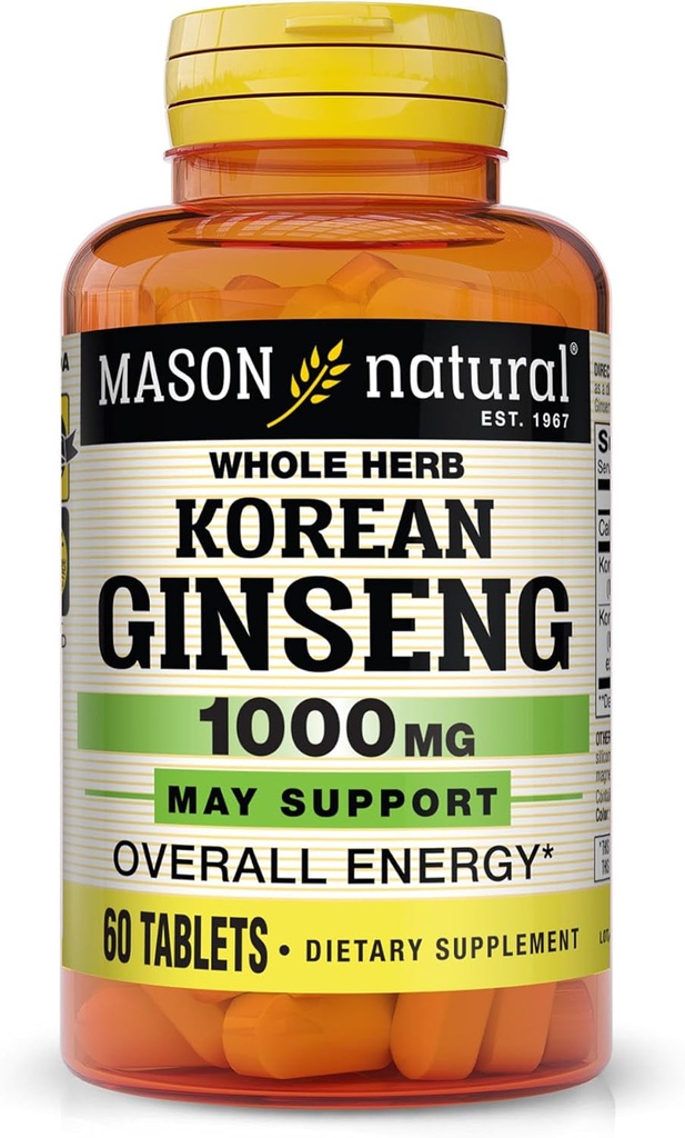 MASON NATURAL koreansk Ginseng 1000 mg, Understøtter energi, Endurance & Vitality, 60 tabletter