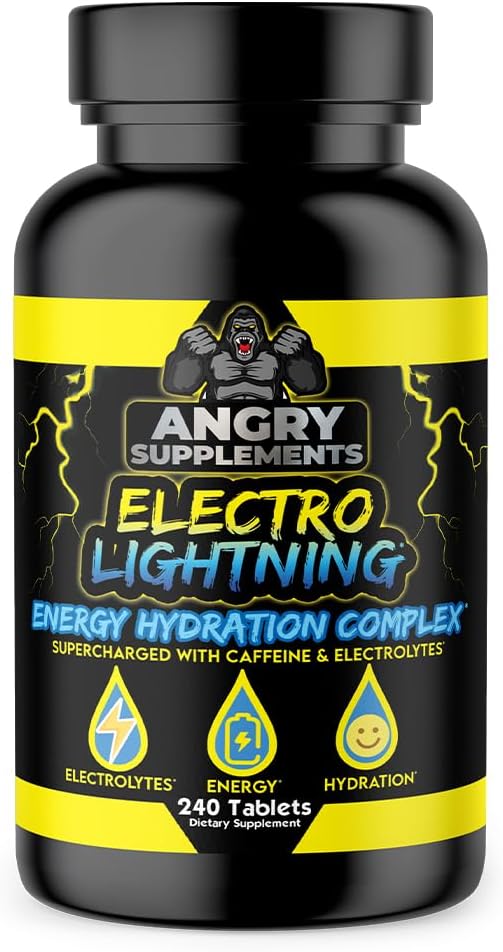 Angry Supplements Electro Lightning Energy Hydration Complex Electrolyte Tablets - Hydrate with Calcium, Magnesium, Natrium, Kalium & Koffein Pills (240ct, 120 Day Supply)