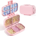 MEACOLIA Triple- Folding Pill Organizer, 9 Compartments Travel Pill Case med stor kapacitet, Daily Pill Box Lille Pill Container til Vitamin, Torskelever Olie, Kosttilskud (Pink)