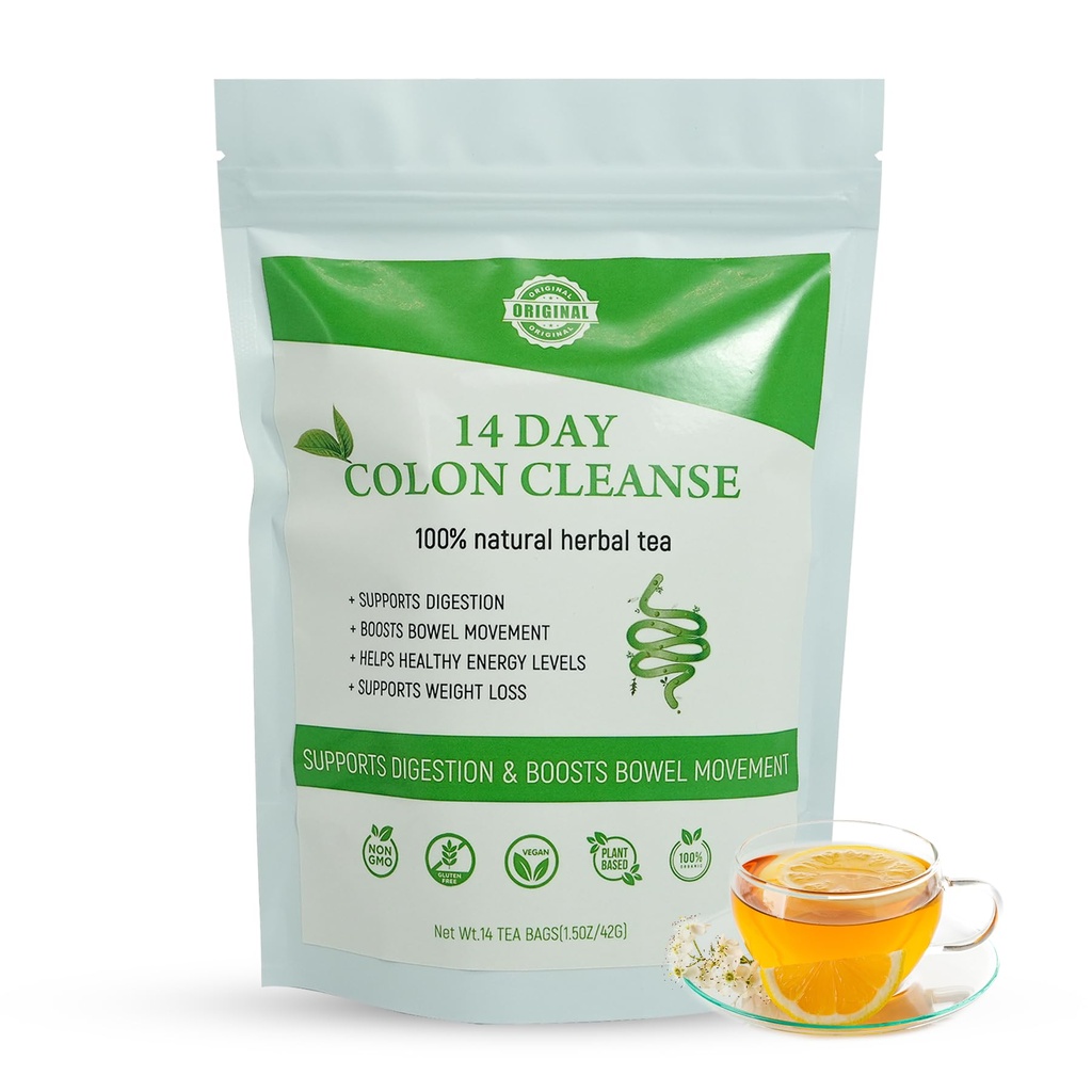 Laicuherb Organic 14 Day Colon Cleanse Tea for Body Cleanse & Detox, Natural Colon Detox Tea med Herbal Blend til mænd og kvinder fordøjelsessygdomme & Gut Cleanse, Koffein fri