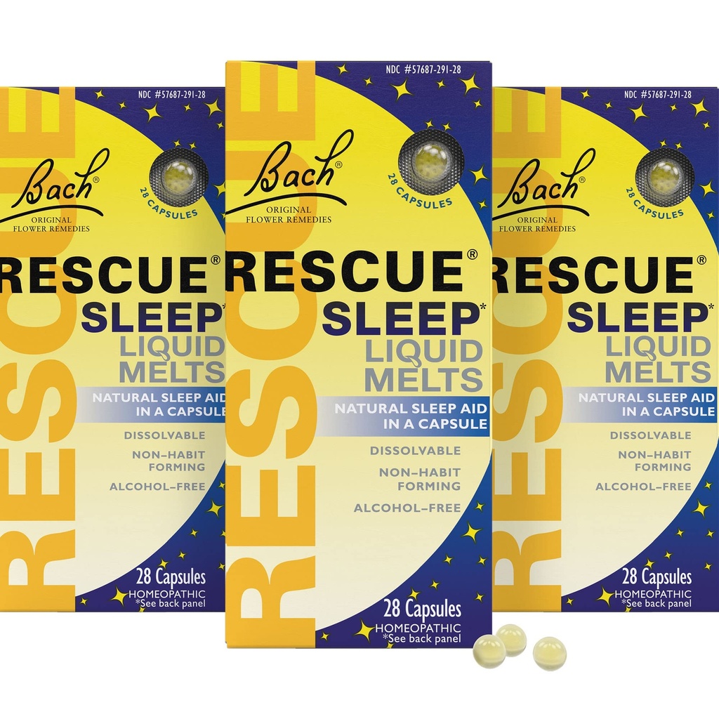 RESCUE Bach Dvalevæske smelter, Natural Orange Vanilla Flavor, Natural Sleep Aid, Stress Relief, Homøopatisk Blomst Essence, Fri for Melatonin, Non- Alkohol, 3 Pack, 28 Greve hver