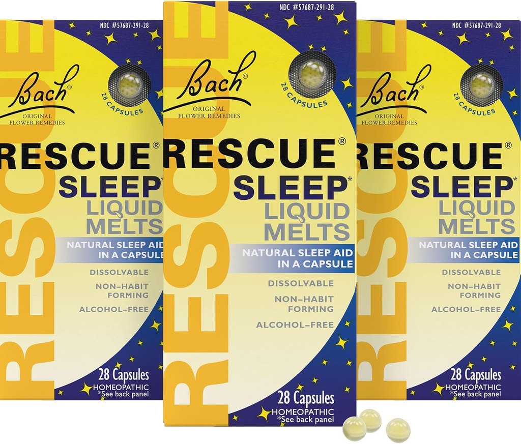 RESCUE Bach Dvalevæske smelter, Natural Orange Vanilla Flavor, Natural Sleep Aid, Stress Relief, Homøopatisk Blomst Essence, Fri for Melatonin, Non- Alkohol, 3 Pack, 28 Greve hver
