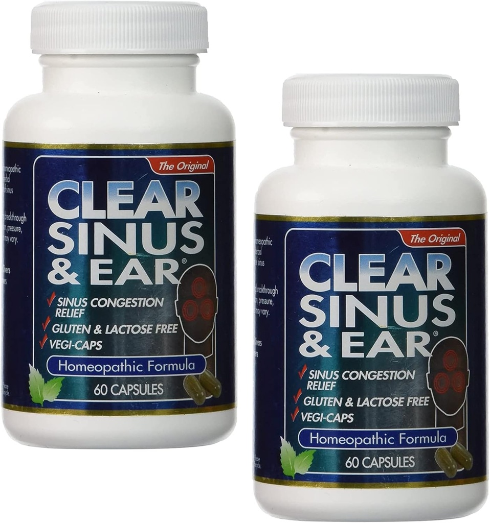 2 Pakke Clear Products Clear Sinus and Ear - Homøopatisk - no Gluten - 60 Vegi Kapsler