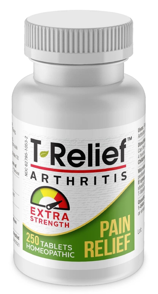 T- Relief Extra Strength Arthritis Arnica + 12 Relivaging Natural Medicines Hjælp lette ømhed Stiftighed Aches & Pains naturligt for kvinder og mænd - 250 tabletter