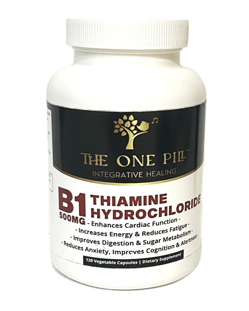 Vitamin B1 Thiamin Hydrochlorid, Thiamin Hcl, 500mg- 120 Kapsler, Vegan, Non GMO, Ingen kunstige fyldstoffer eller Stearate tilsætningsstoffer.