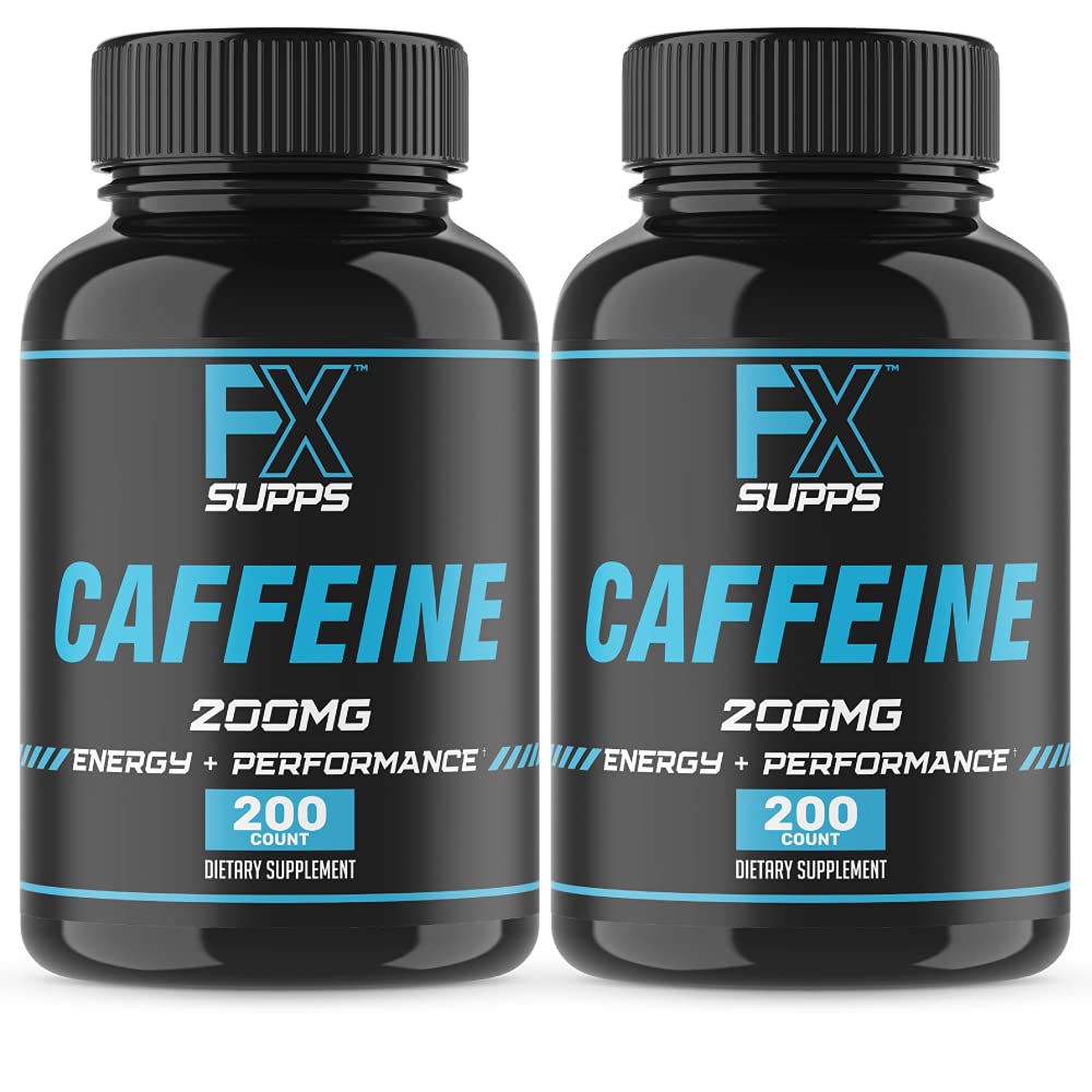 FXSUPPS Koffein 200 mg piller (2- Pack, 400 kapsler) - Fast- Actioning Energy Support Supplement for mænd og kvinder