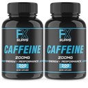 FXSUPPS Koffein 200 mg piller (2- Pack, 400 kapsler) - Fast- Actioning Energy Support Supplement for mænd og kvinder