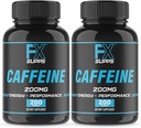 FXSUPPS Koffein 200 mg piller (2- Pack, 400 kapsler) - Fast- Actioning Energy Support Supplement for mænd og kvinder