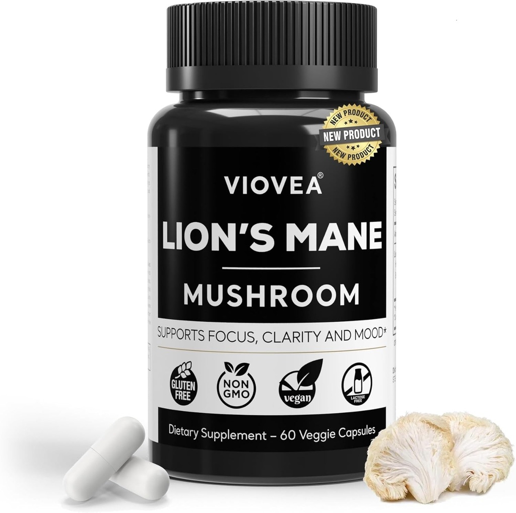Lions Mane Supplement kapsler - 60 kapsler (30- Day Supply), understøtter fokus, Klarhed, hukommelse, og samlet kognition. Organisk Nootrop supplement til kognitiv funktion og immunforsvar