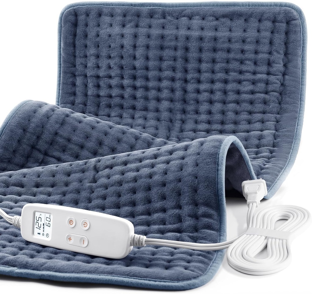 Opvarmning Pad for Rygsmerter Relief, Ekstra store 33 x 17, Bærbar Opvarmning Pad for Shoulder, Hals, Cramp, Menstruel Smerte, med Opgraderet 6 Timer & 6 Temperaturcontroller