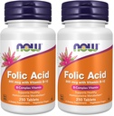 Now Supplements, Folinsyre 800 mcg + B- 12 (Cyanocobalamin) 25 mcg, B Complex Vitamin, 250 tabletter (pakke med 2)