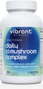Daily 10 Mushroom Complex - Lions Mane, Reishi & Cordyceps - Immunbooster - Nootrop Brain Supplement - Natural Energy & Stress Relief - Gluten Free & Non- GMO - 90 Veggie kapsler