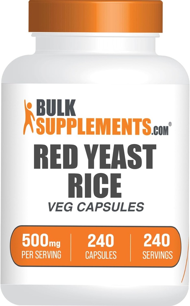 BulkSupplements.com Rød Gær Rice Kapsler - Rød Gær Rice Supplement, Urtetilskud - Vegan, 1 Kapsel per Serving, 240 Veg Kapsler (Pakke med 1)
