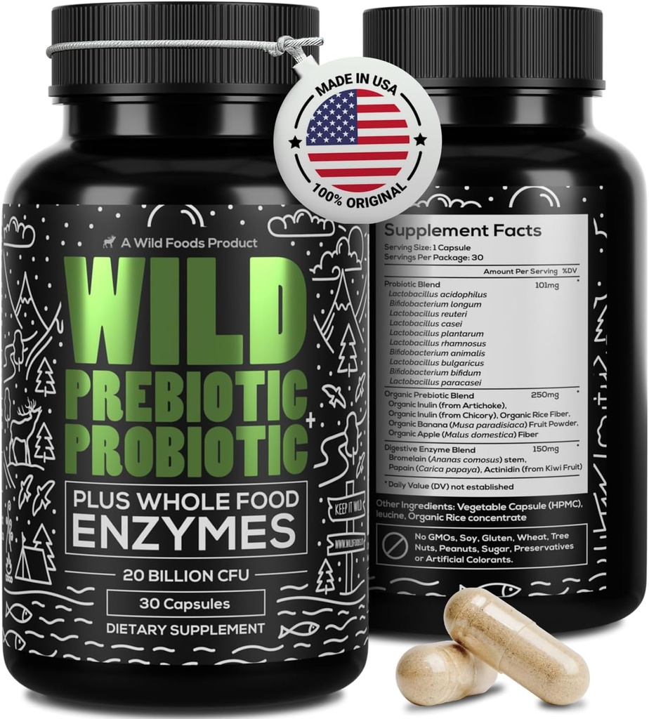 Wild Prebiotics og Probiotics med fordøjelsesfremmende enzymer