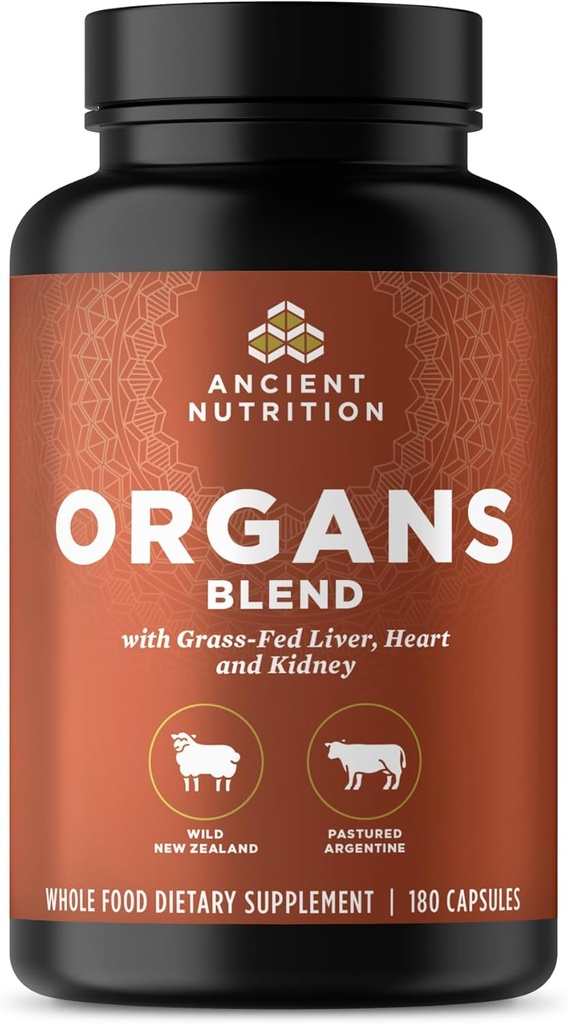 Ancient Nutrition orgel Kognitiv, Grass- Fed og Wild orgel Complex kapsler, lever, hjerte, Nyre Understøtter orgel, Kognitiv, og immunsystemet sundhed, 180 Ct