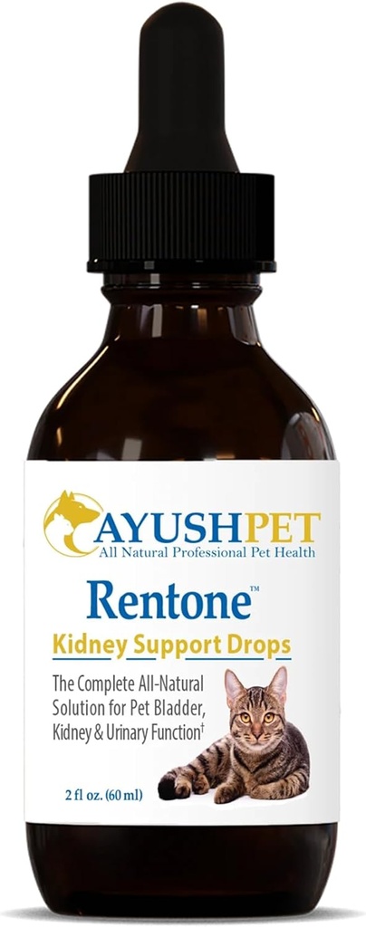 Ayush Pet Rentone - Nyrestøtte til hunde og katte, Flydende dråber til urinary & Nyresundhed, Urinary Health supplement til små eller store kæledyr, Natural Care - 2 fl oz