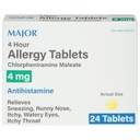 STOR 4 timers allergitabletter - Chlorpheniramin Maleate 4mg - Antihistamin - 24 Tælling (1 pakke)