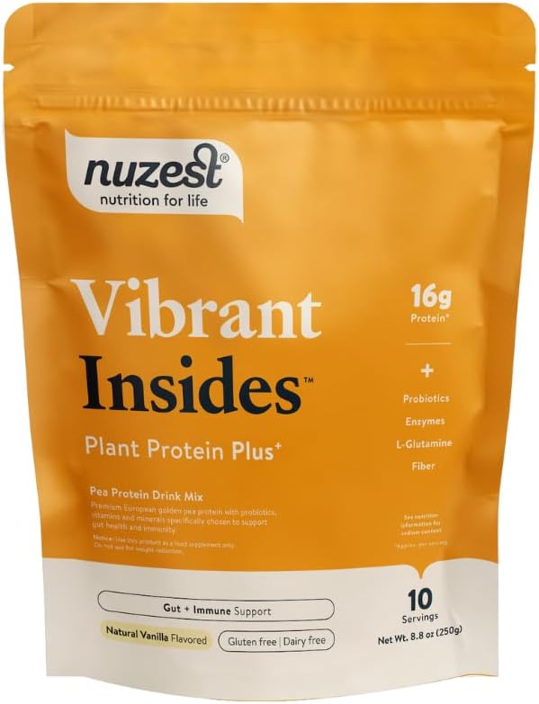 Nuzest Protein Plus | Vibrant Insides | Vanilla | Gut Health, Digestion and Immune Support | Vitamins and Minerals | 8.8oz/ 250g (10 Servings)