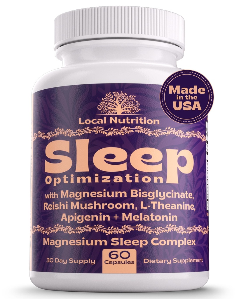 Natural Sleep Aid with Magnesium Glycinate 500 mg Reishi Mushroom 350mg L- Theanine 300mg Apigenin 50mg Melatonin 3mg - Magnesium Sleep Supplement for Deep Sleep, Sleep Support - 60 kapsler Made in USA