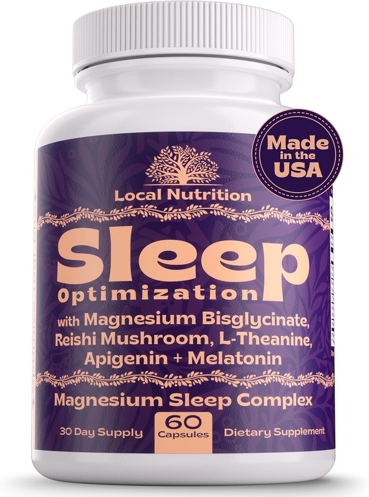 Natural Sleep Aid with Magnesium Glycinate 500 mg Reishi Mushroom 350mg L- Theanine 300mg Apigenin 50mg Melatonin 3mg - Magnesium Sleep Supplement for Deep Sleep, Sleep Support - 60 kapsler Made in USA