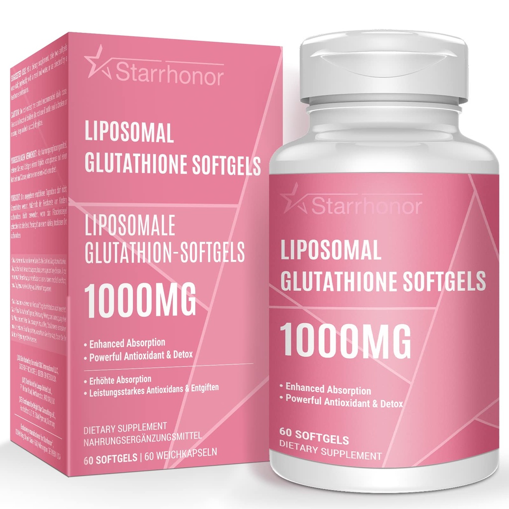 Liposomal Glutathione Softels 1500MG, Reduceret Glutathion tillæg med C-vitamin, Bedre Absorption, Non- GMO Kraftig antioxidant til sund aldring, Detox, immunforsvar, 60 Softgels