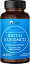 Vitamin World Ultra Mega Biotin 10.000 mcg. 50 Softgels, Vitamin B, understøtter sundt hår, hud og negle, Rapid- frigive, Gluten Free
