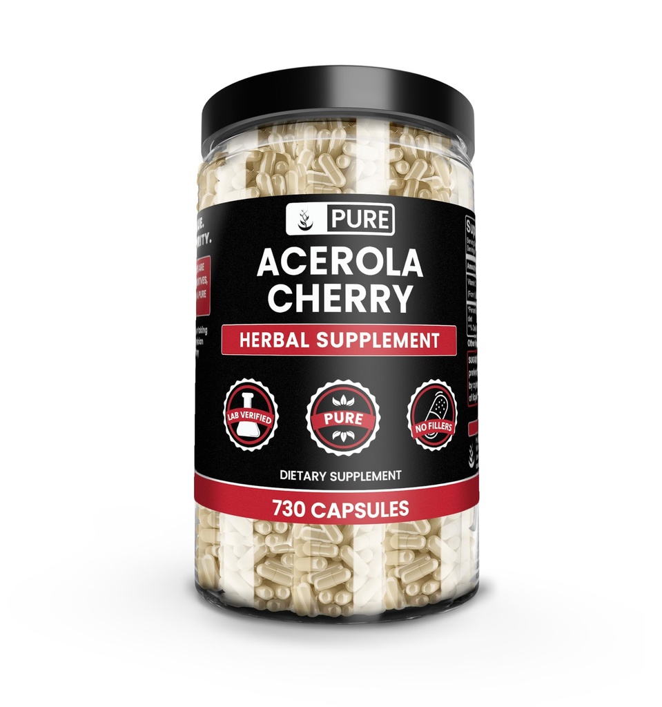 Pure Original Ingredienser Acerola Cherry (730 Kapsler) Ingen Magnesium eller Rice Fillers, Altid Pure, Lab Verified