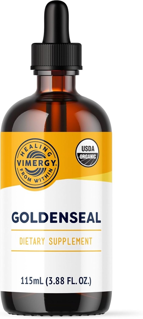 Vimergy Goldenseal Tincture Herbal Supplement - (57 Servering) 10: 1 Uddrag Tilsvarende 2000mg Herbal Equivalent- USDA Organic, Vegan, Alkohol- Free Golden Seal Herb Drops Great for Tea (115 ml)